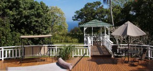 Waipio Wayside, Sun deck, gazebo, hammock, covered swing bench, umbrella table with chairs